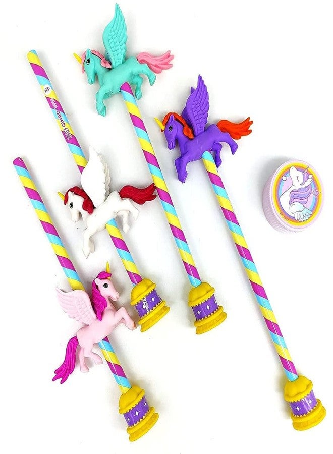 ماياترا مجموعة أدوات مكتبية للأطفال من ماياترا بتصميم وحيد القرن اللطيف - تتضمن 5 أقلام رصاص، و10 ممحاة جذابة، ومبراة واحدة. هدية مثالية لحفلات أعياد الميلاد للأطفال. - Image 2